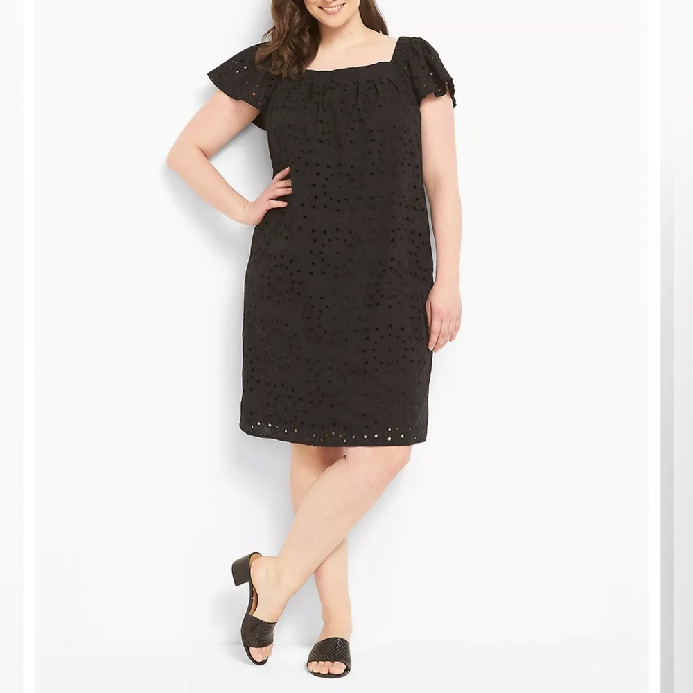Lane Bryant Black 100% Cotton Eyelet Midi Dress Women's Plus size 26/28 Gothic